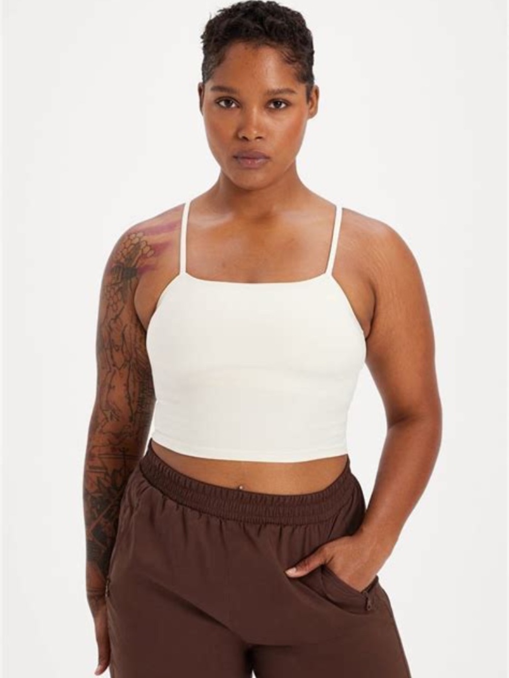 Girlfriend Collective Devon Square Neck Compressive Cami in Ivory White